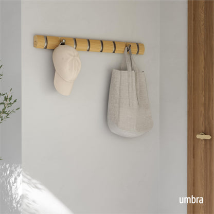 Umbra Flip Coat Rack, Wall Mount 8-Hook, Space Saving, Natural/Nickel
