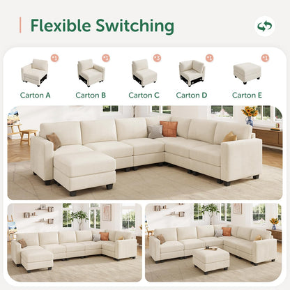 HONBAY Corduroy Sectional Sofa with Storage, U Shape Modular Sectional Sofa with Chaise, Modular
