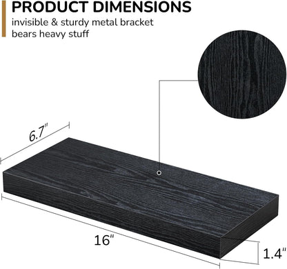 Fun Memories Floating Shelves - 16 Inch Rustic Black Wall Shelf - Wall Mounted Shelves for Wall