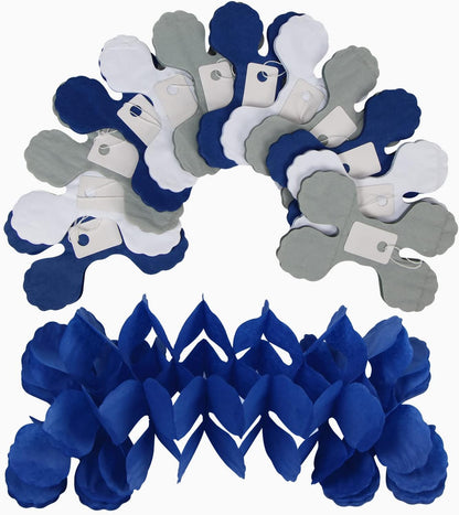 Navy-Blue White-Silver Party-Decorations Streamers Garland - 12pcs Royal Graduation 2025 4-Leaf
