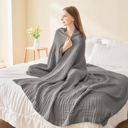 EMME Cotton Blanket Twin XL for Bed Soft Muslin Blankets 66"x90" Lightweight Breathable Layering
