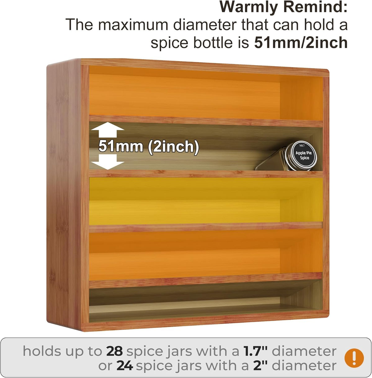 Orimade 4 Tier Spice Rack Organizer for Cabinet, Freestanding Bamboo Seasoning Rack for Countertop