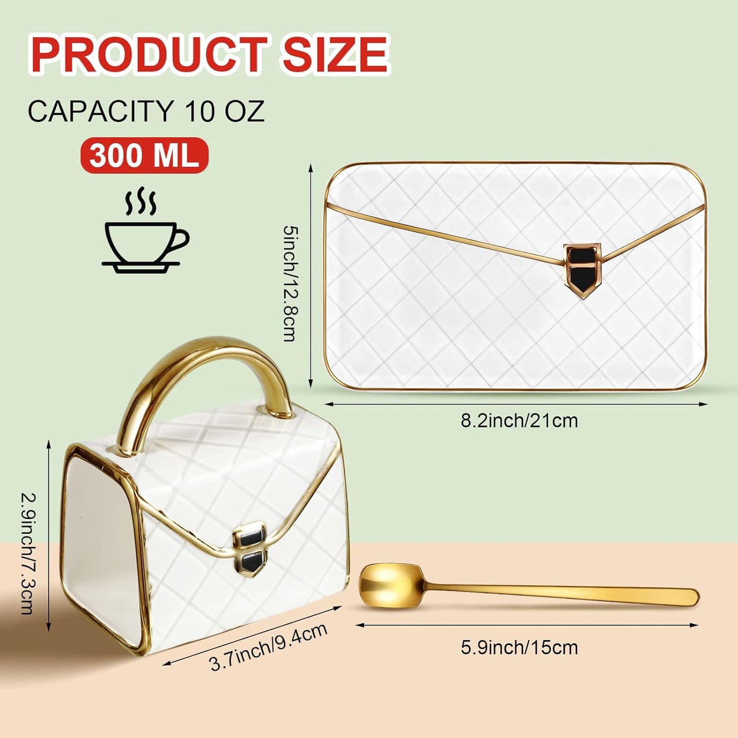 Zubebe 1 Set Coffee Mug Elegant Handbag Shaped Cup Modern Ceramic Purse Mug with Spoon and Saucer