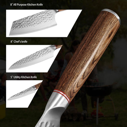 KOFERY 5PCS Chef and BBQ Knife Set with Roll Bag, High Carbon Stainless Steel Knives for Precise