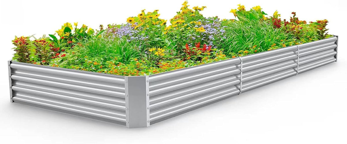 Land Guard 12×4×1ft Galvanized Raised Garden Bed Kit for Vegetables, Galvanized Super Large Metal