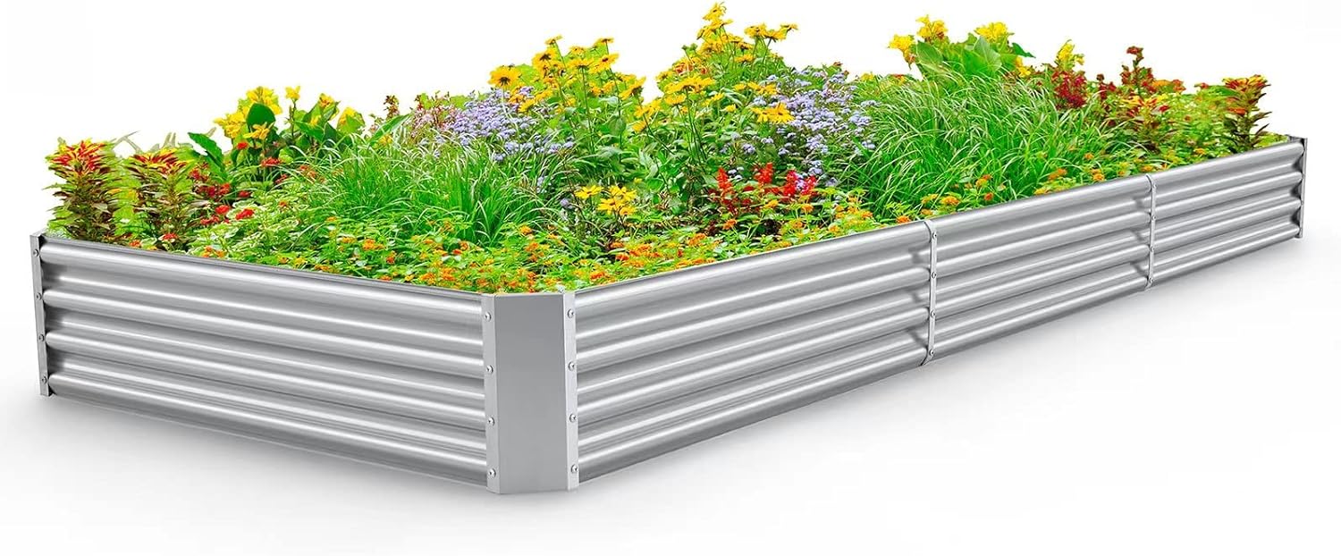 Land Guard 12×4×1ft Galvanized Raised Garden Bed Kit for Vegetables, Galvanized Super Large Metal