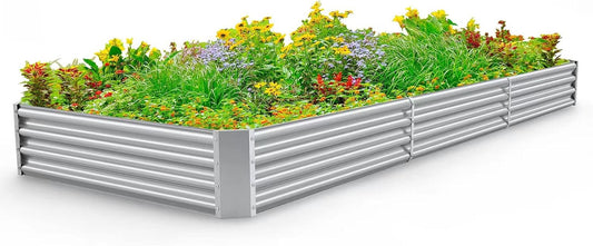 Land Guard 12×4×1ft Galvanized Raised Garden Bed Kit for Vegetables, Galvanized Super Large Metal