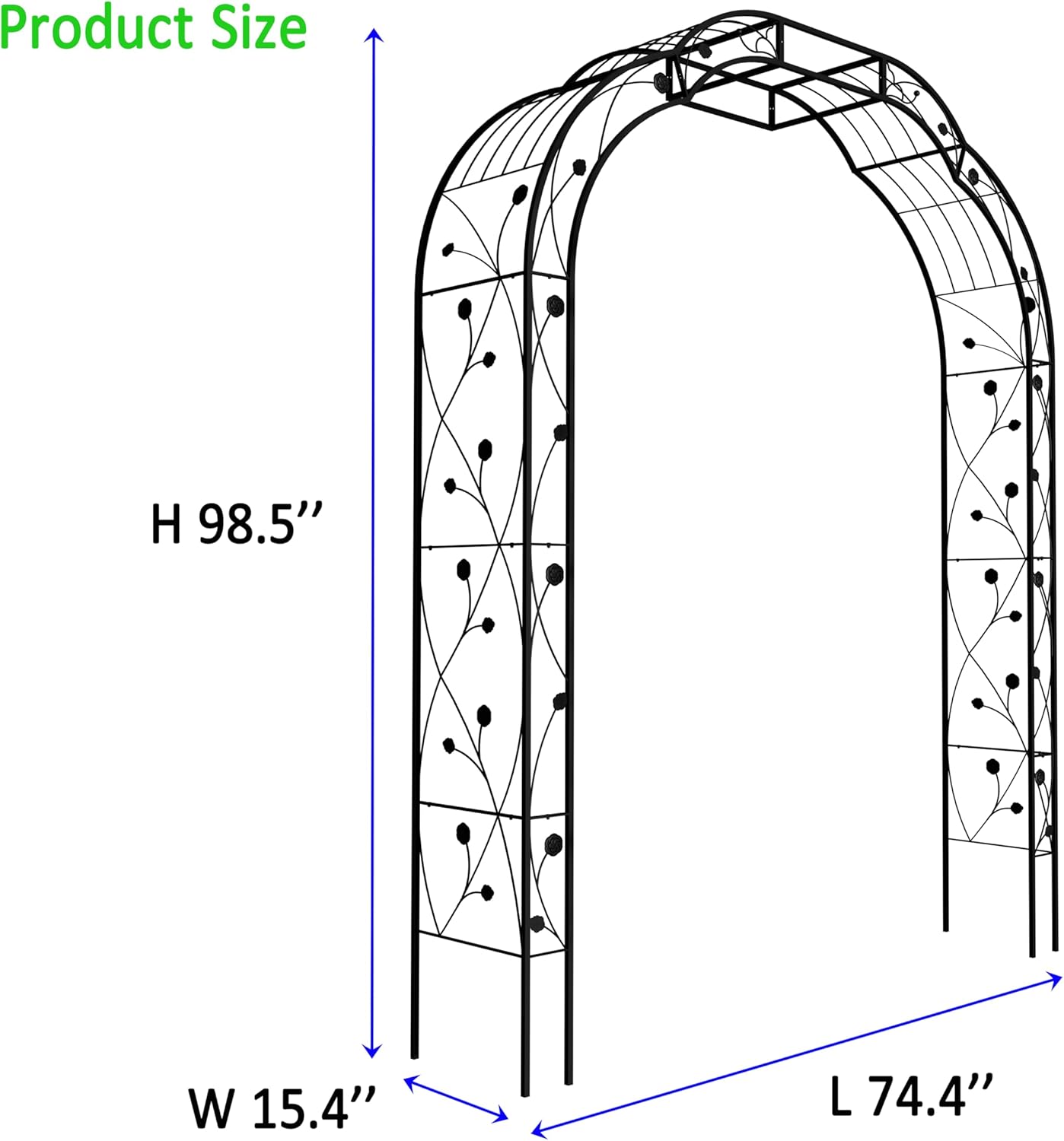 Metal Garden Arch 98.4" H Garden Arbor Trellis for Outdoor Climbing Plants Support Rose Lawn Tall