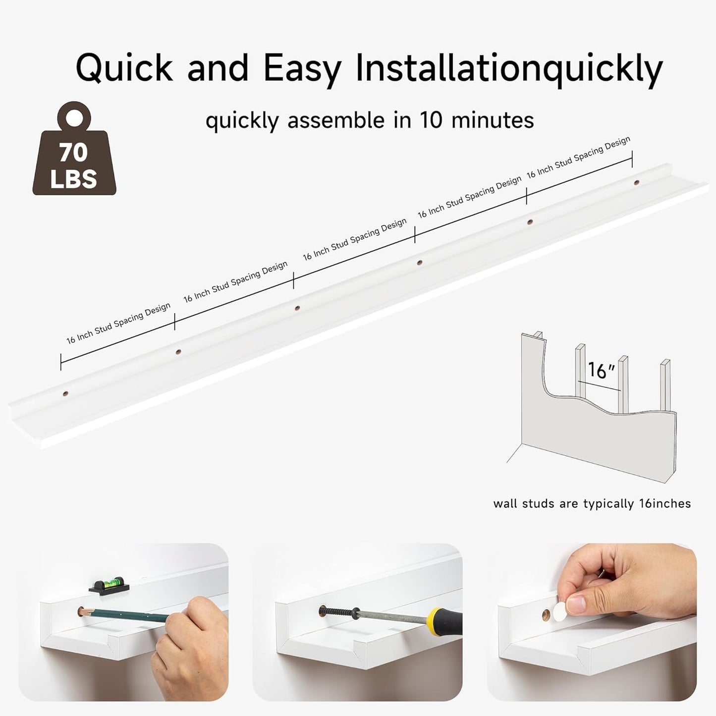 Floating Picture Ledge Shelves for Wall Set of 2, 95 Inches Picture Ledge Shelf with Long Large