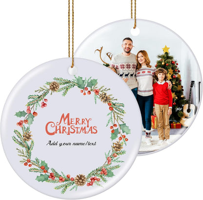Personalized Christmas Ornaments 2025, Double-Side Custom Christmas Ornament, Round Ceramic Photo