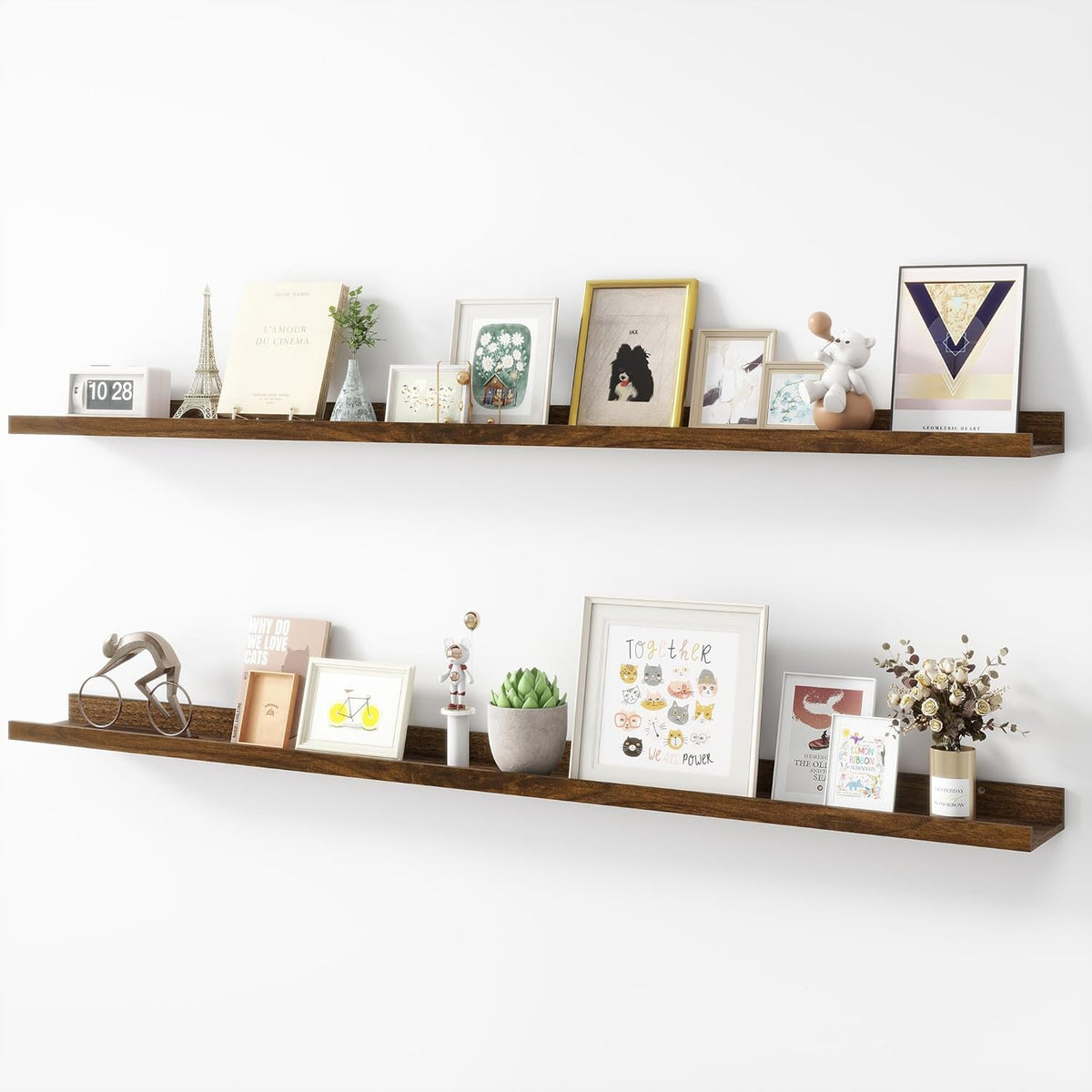 Picture Ledge Shelf, Wood Long Floating Shelves for Wall, Set of 2, 56 inch Picture Ledge Shelves