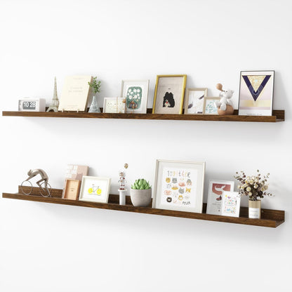 Picture Ledge Shelf, Wood Long Floating Shelves for Wall, Set of 2, 56 inch Picture Ledge Shelves