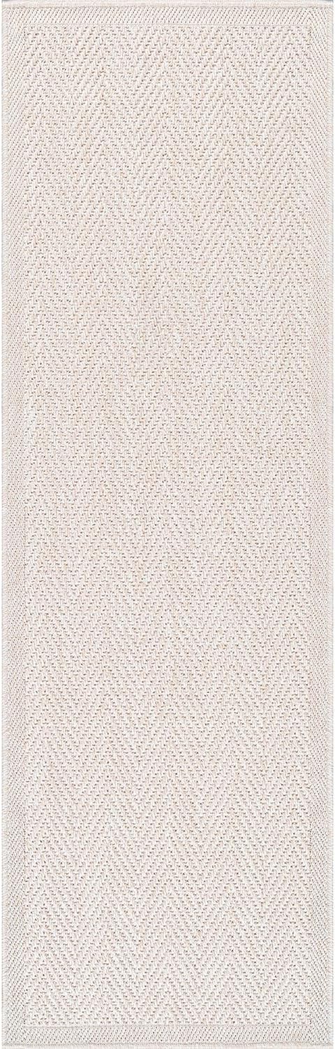 CAMILSON Indoor and Outdoor Runner Rug Off-White Herringbone Seagrass Boho Design Easy-Cleaning Non