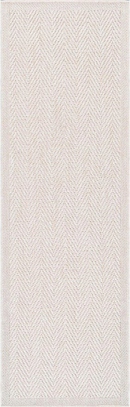 CAMILSON Indoor and Outdoor Runner Rug Off-White Herringbone Seagrass Boho Design Easy-Cleaning Non