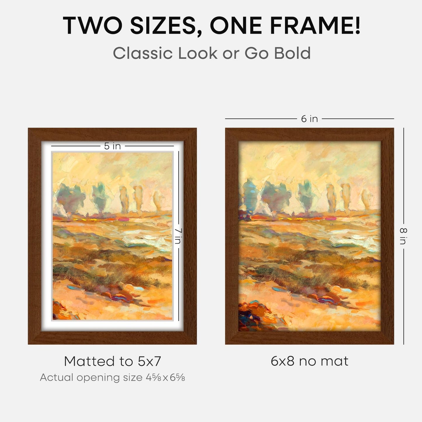Homeforia 6x8 Picture Frame Brown Wood, High End Dark Oak 6x8 Walnut Wooden Frames with Mat 5x7