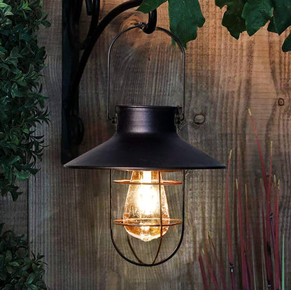 pearlstar Solar Lantern Outdoor Hanging Light Metal Solar Lamp with Warm White Edison Bulb Design
