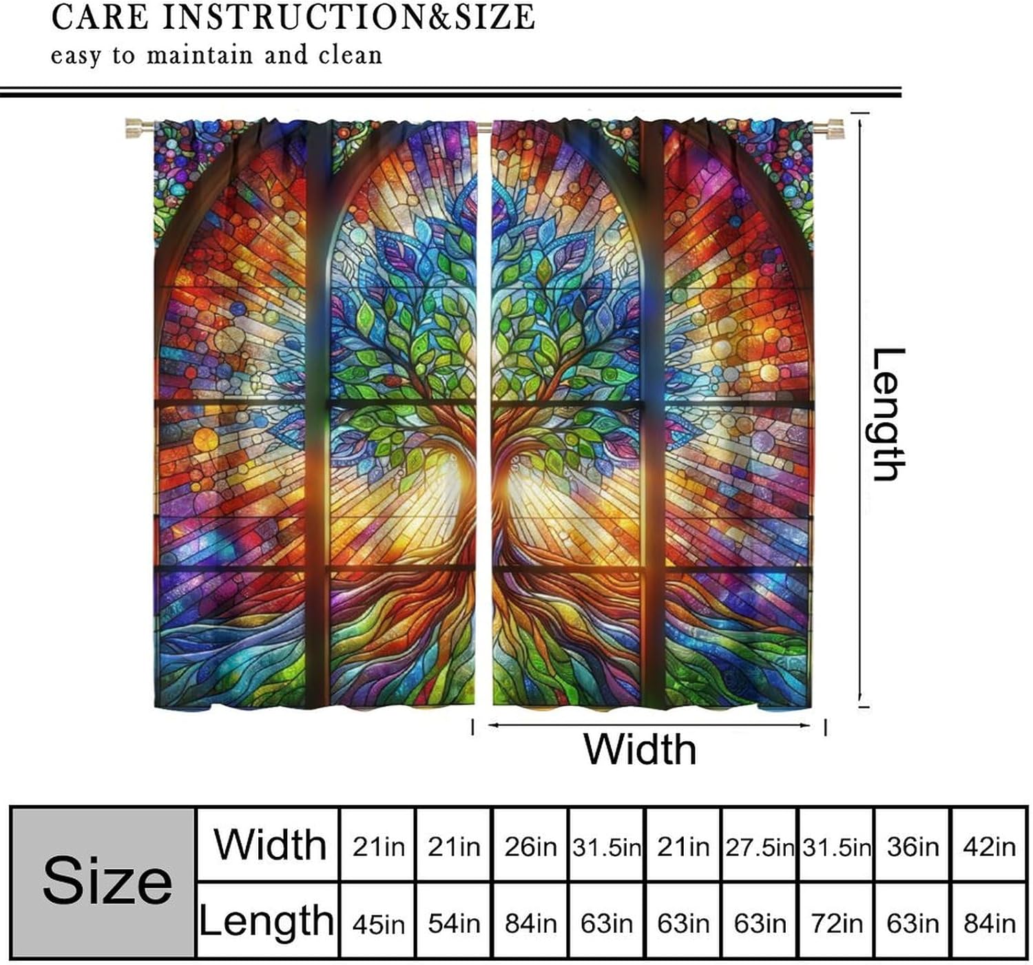 Stained Glass Curtains,Tree of Life Colorful Abstract Art Home Decor Drapes for Bedroom Living Room