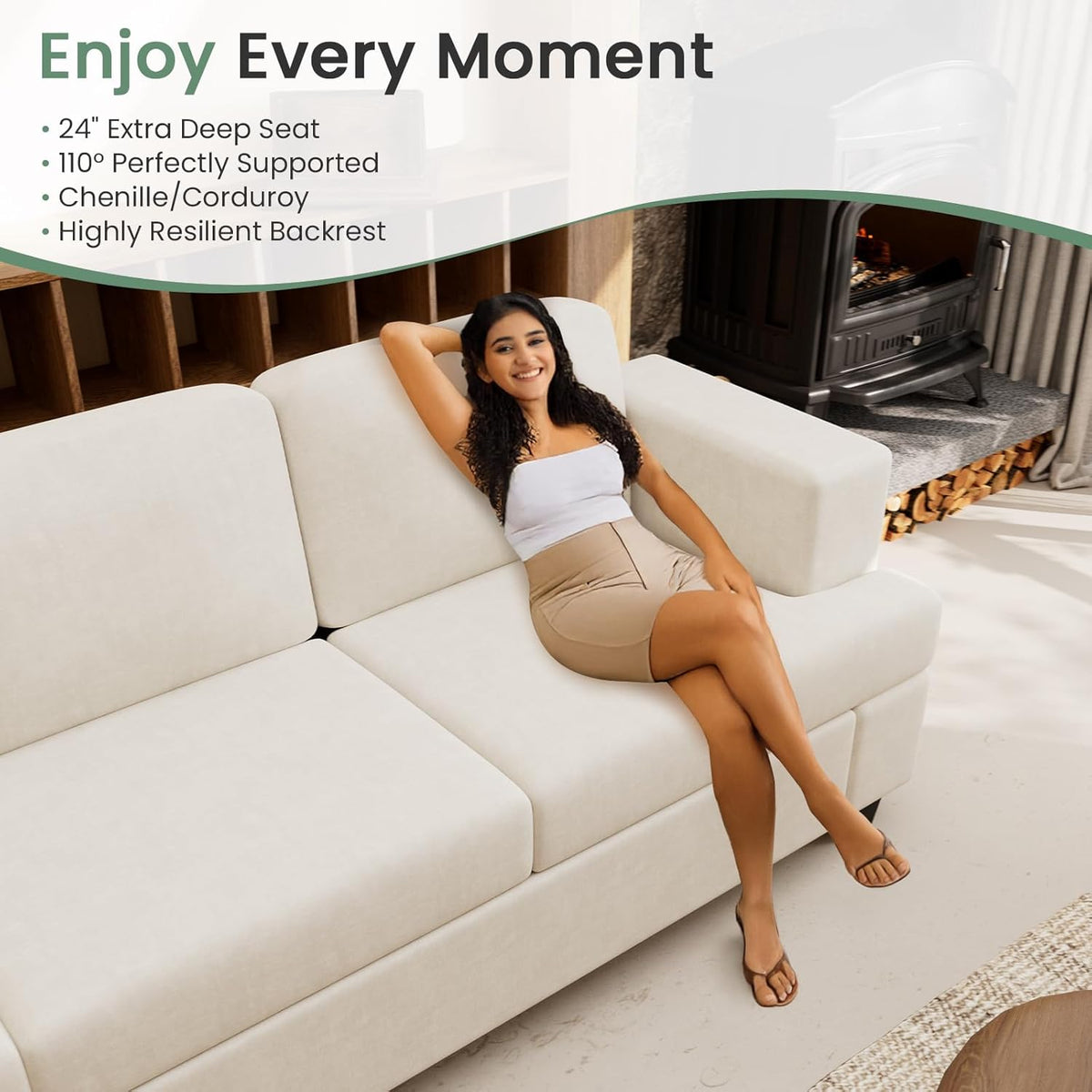 Sofa, 2 Piece Set Comfy Couch, 3 Seater & Loveseat Sofa with Deep Seats, Modern Sleeper Couch for