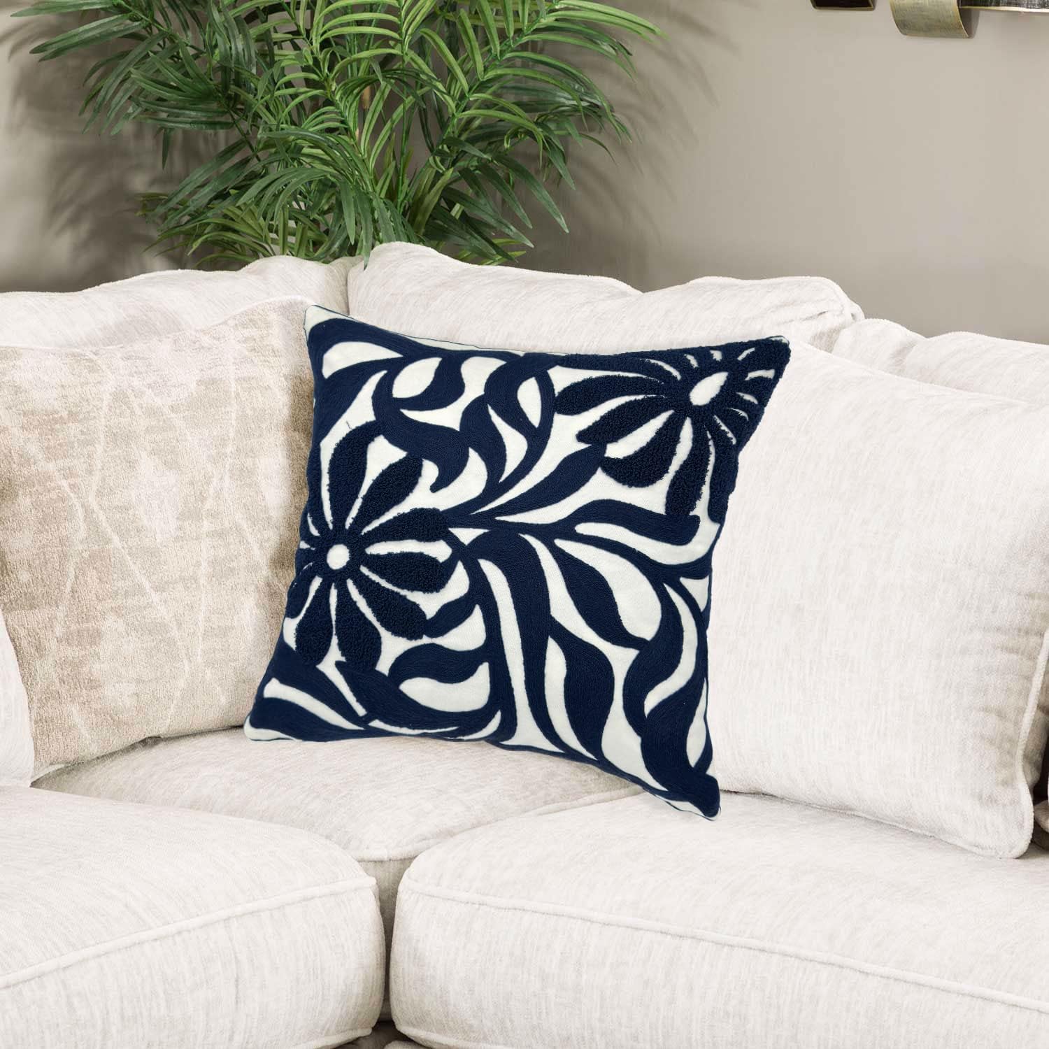 Alysheer Farmhouse Floral Leaves Embroidered Decorative Throw Pillow Cover 18x18 inches, Boho
