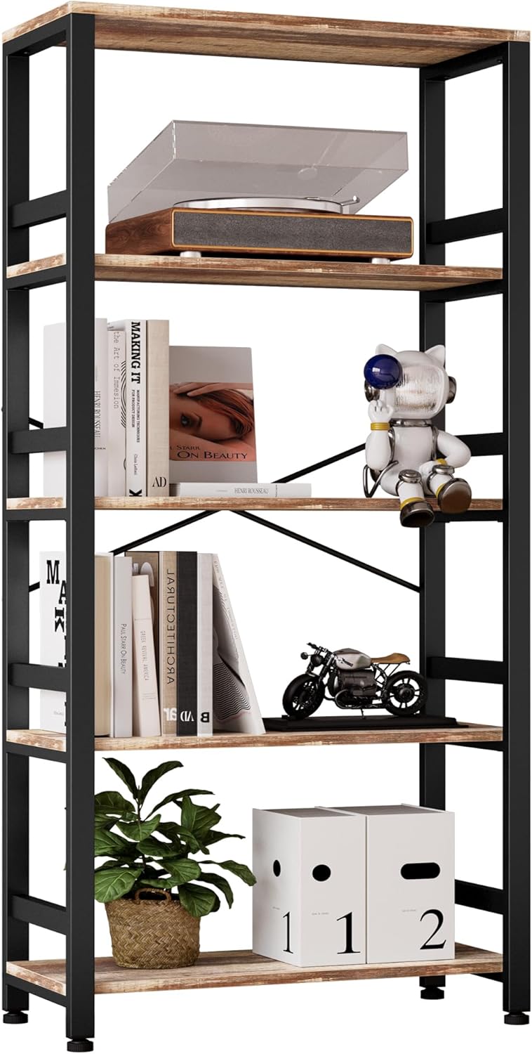 IRONCK Bookshelves and Bookcases, 31.5in Wide Shelf 5-Tier Ladder Shelf 110lbs/shelf Vintage