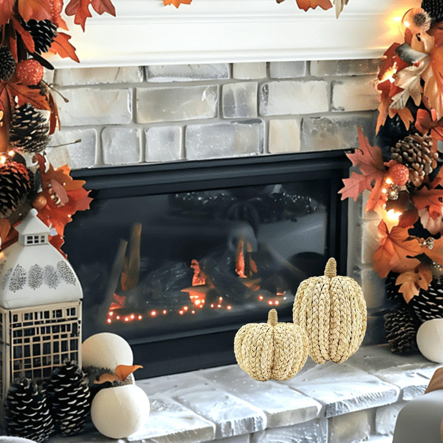 naturevibe 7.5/5.5Inches Braided Cornhusk Pumpkin Decor Set of 2 as Centerpieces for Tables,Natural