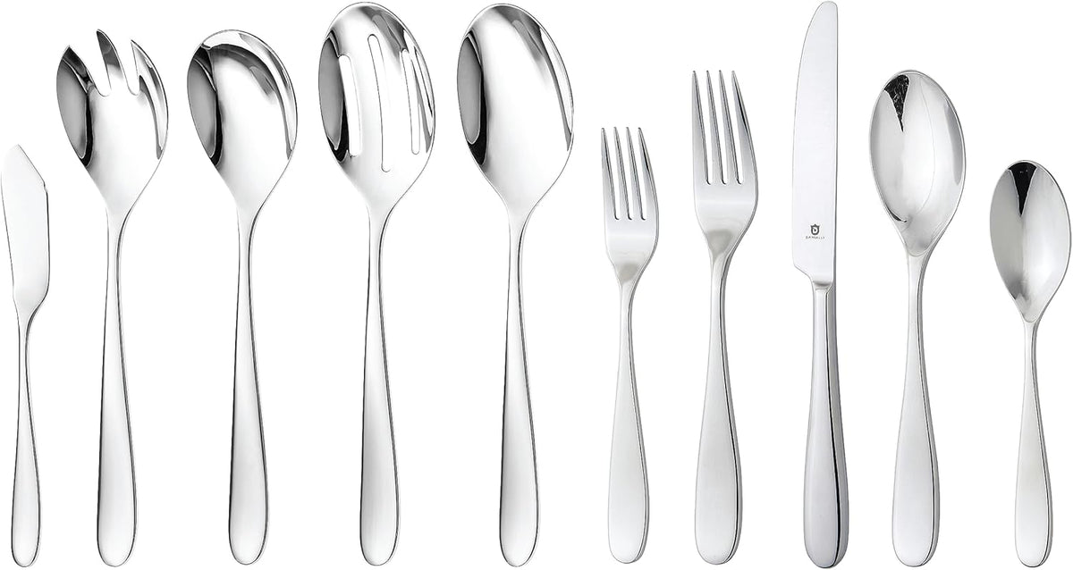 Silverware Set for 8 with Serving Utensils, 18/10 Stainless Steel Flatware, Mirror Finish