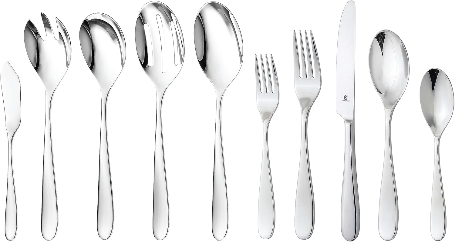 Silverware Set for 8 with Serving Utensils, 18/10 Stainless Steel Flatware, Mirror Finish