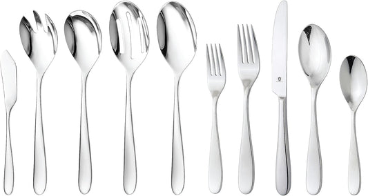 Silverware Set for 8 with Serving Utensils, 18/10 Stainless Steel Flatware, Mirror Finish