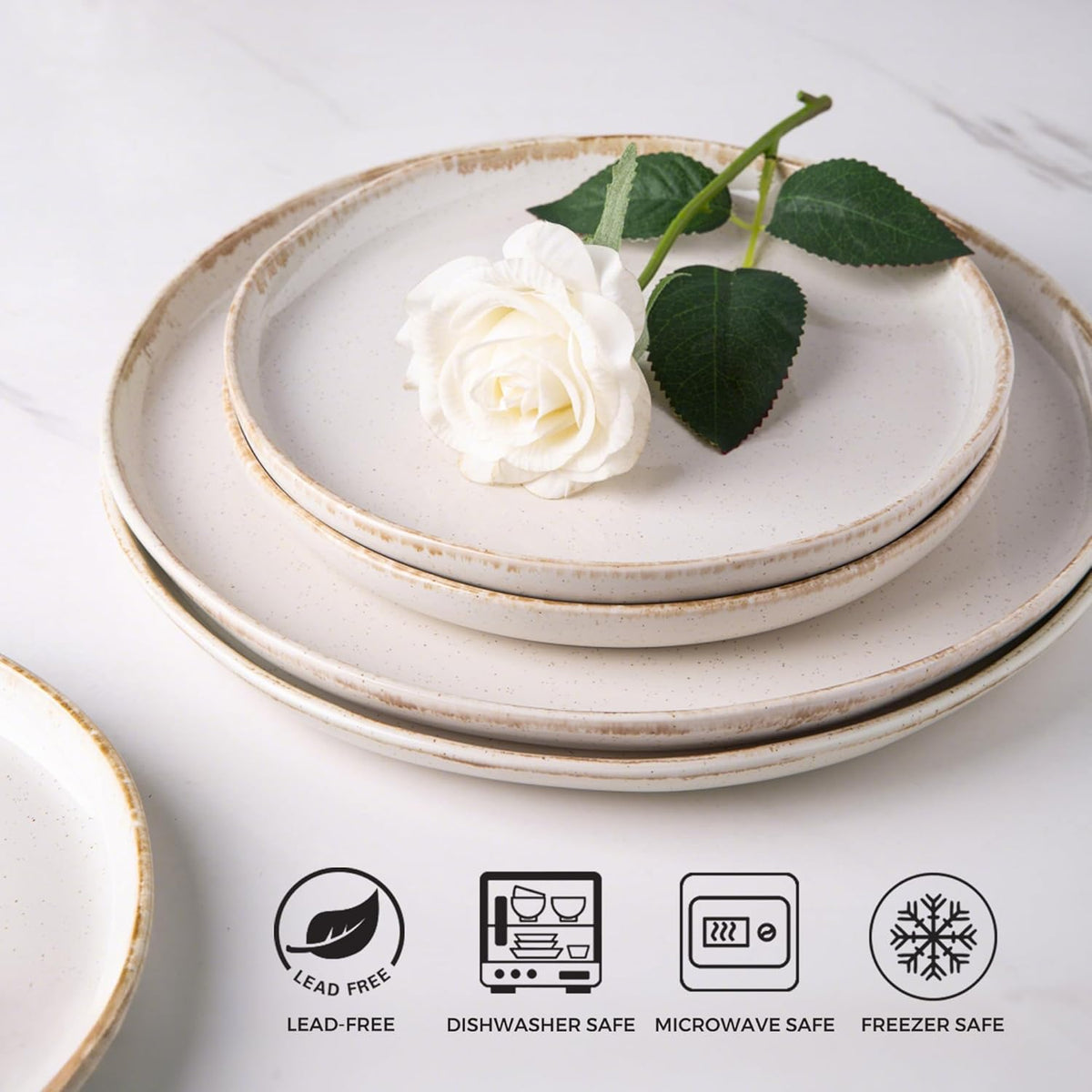 AmorArc Ceramic Dinnerware Sets, Wavy Rim Stoneware Plates and Bowls Sets, Highly Chip and Crack