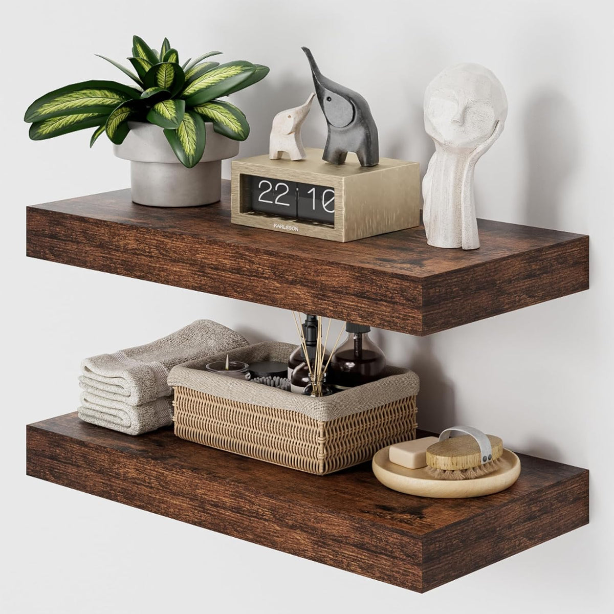 Heimlove 12" Deep Floating Shelves for Wall, 24 Inch Wall Shelf Bathroom Shelves Set of 2, Wall