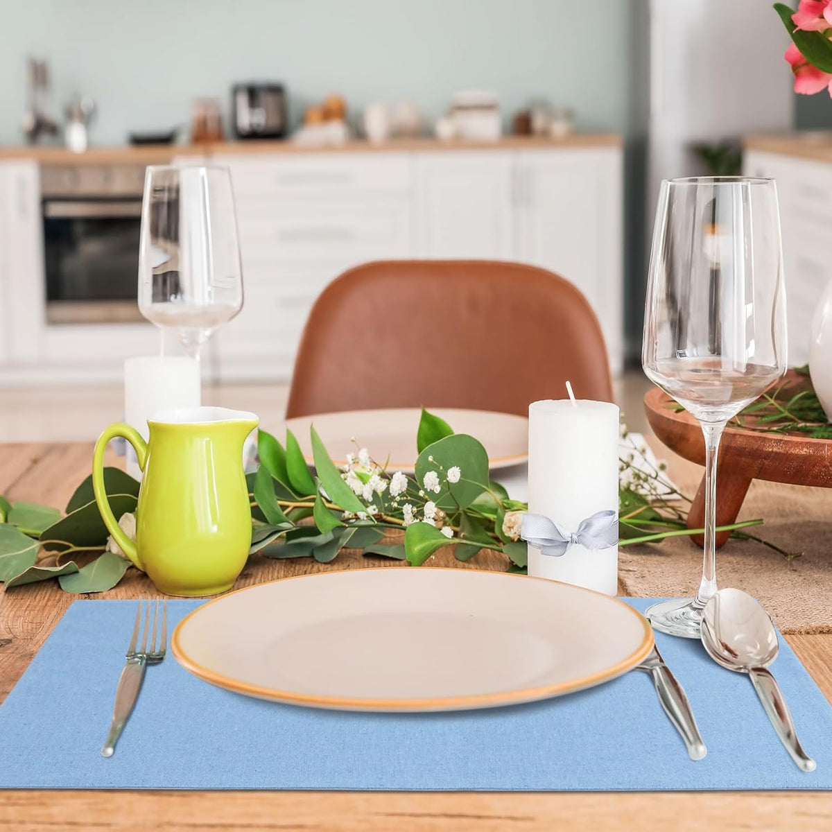 MANSPHIL Table Cloth Placemats Set of 4 Washable Cotton Thick Faux Linen Place Mats Heat Resistant