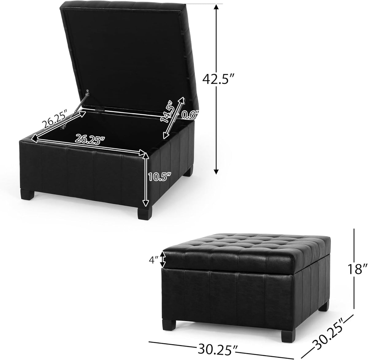 Christopher Knight Home Faux Leather Storage Ottoman Square Ottoman End of Bed Ottoman Cube for