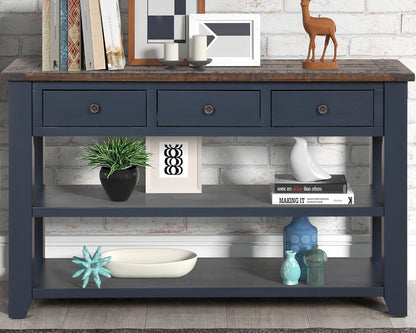 Solid Wood Console Table Sofa Table with Storage Drawers and Bottom Shelf Entryway Table for Entry