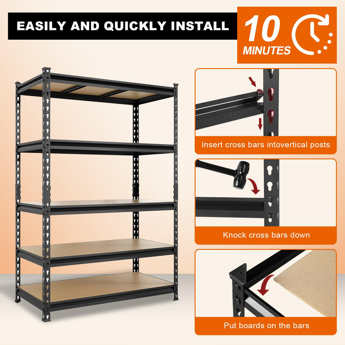 Big RED Storage Shelving Unit, 5-Tier Adjustable, Heavy Duty Metal Garage Shelves/Utility Rack for
