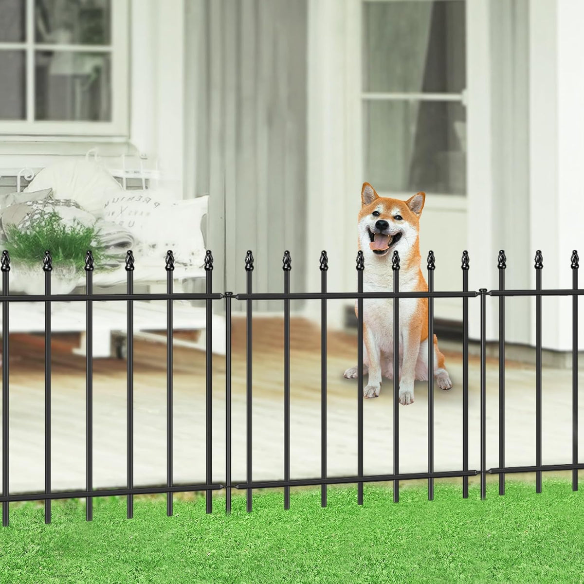 Decorative Metal Garden Fence 24 in H x 16 ft L,8 Panels + 9 Stakes Border Fence Panels Animal