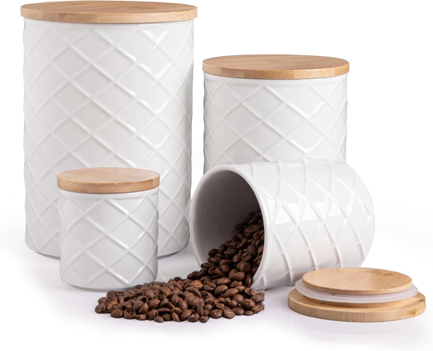 Sweejar Ceramic Canisters Sets for Kitchen Countertop, Relief Food Storage Jar with Bamboo Lid