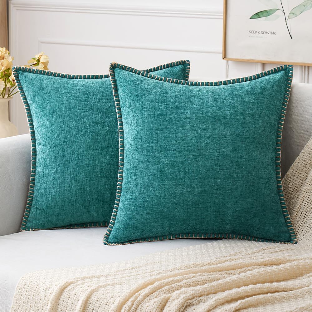 MIULEE Pack of 2 Couch Throw Pillow Covers 20x20 Inch Teal Farmhouse Decorative Pillow Covers with