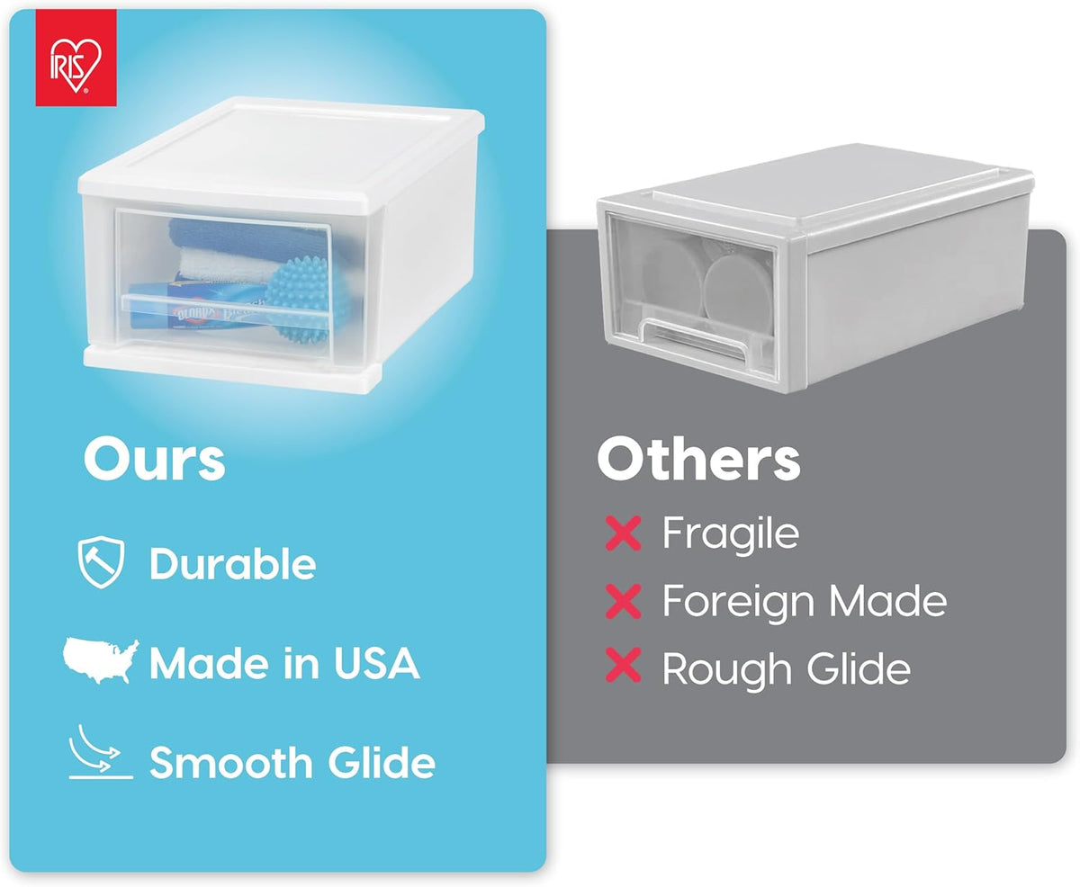 IRIS USA 7 Qt. Plastic Drawer Storage Organizer Stacking Drawers, 4-Pack, Stackable Unit with