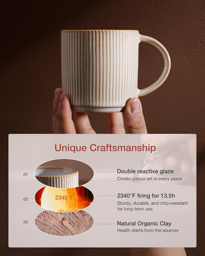 famiware Coffee Mug Set for 6, Star 12 oz Catering Mugs Cup Set with Handle for Coffee, Tea, Cocoa