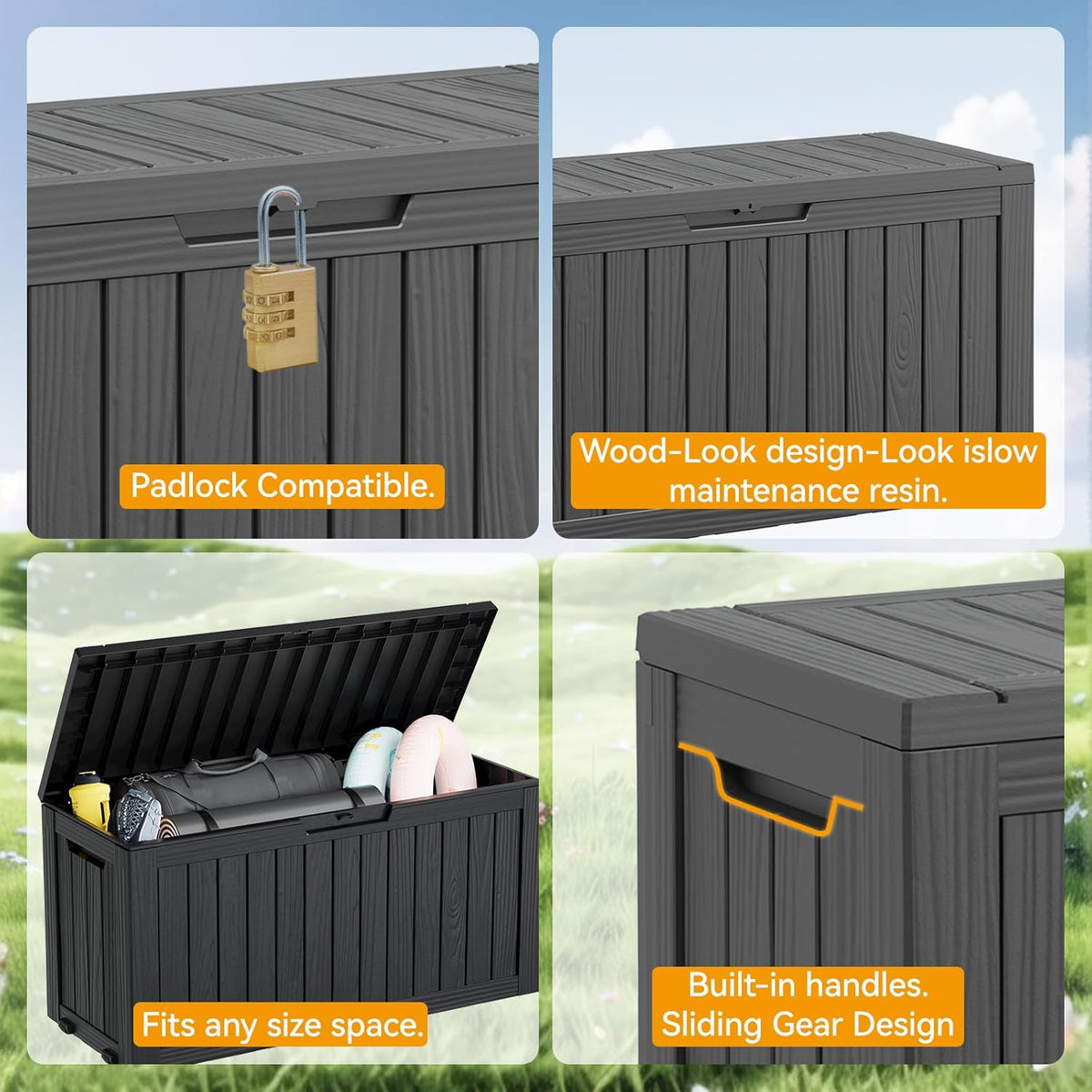 KAMABOKO Deck Box, 75 Gallon Resin Indoor and Outdoor Storage Boxes Waterproof for Garden Tools