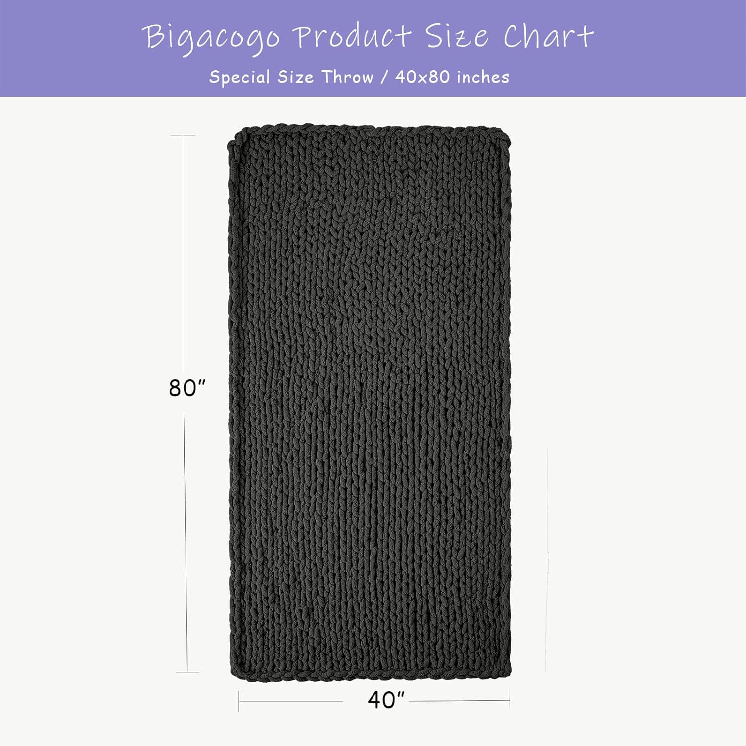 Bigacogo Chunky Knit Throw Blanket for Couch, 40x80 inches, 100% Hand Knitted with Thick Jumbo