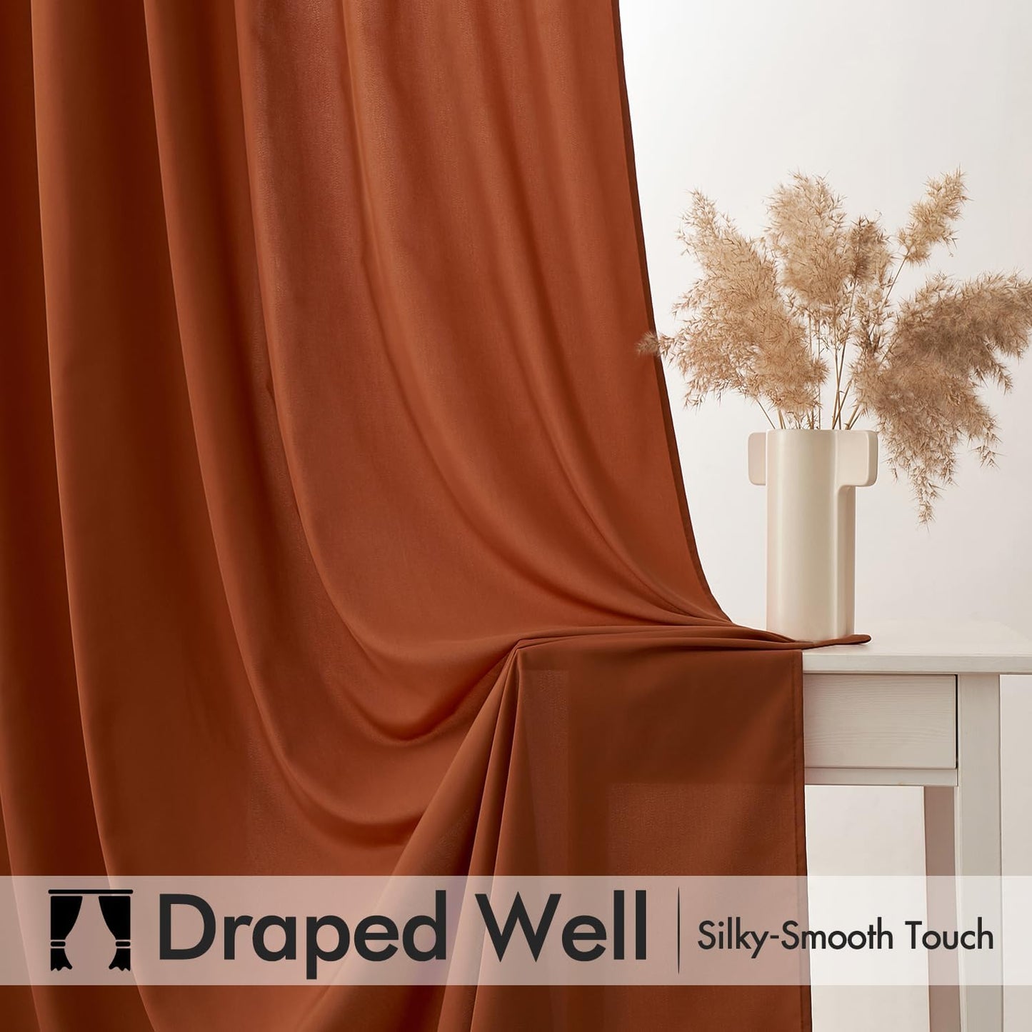 MIULEE Terracotta Privacy Sheer Curtains That Let Light in 63 Inches Long Non-See-Through Semi