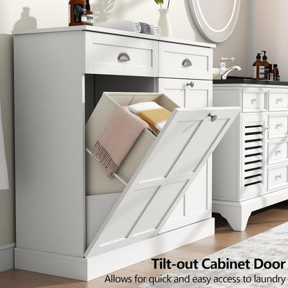Loomie Double Tilt Out Laundry Hamper Cabinet, Hidden Laundry Cabinet with 2 Drawers & 2 Baskets