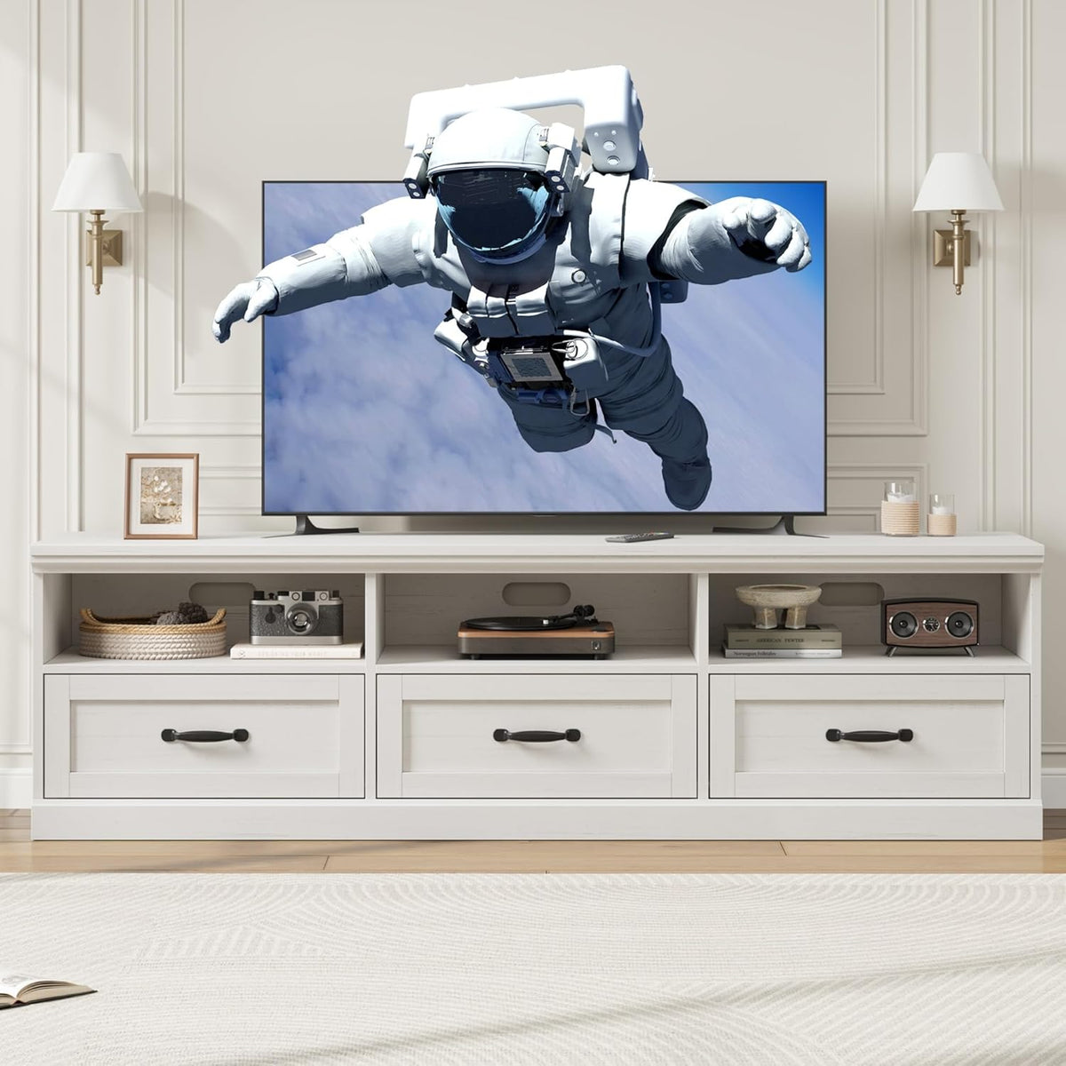 IDEALHOUSE 70in TV Stand for TVs up to 80", Mid Century Modern Entertainment Center with Storage