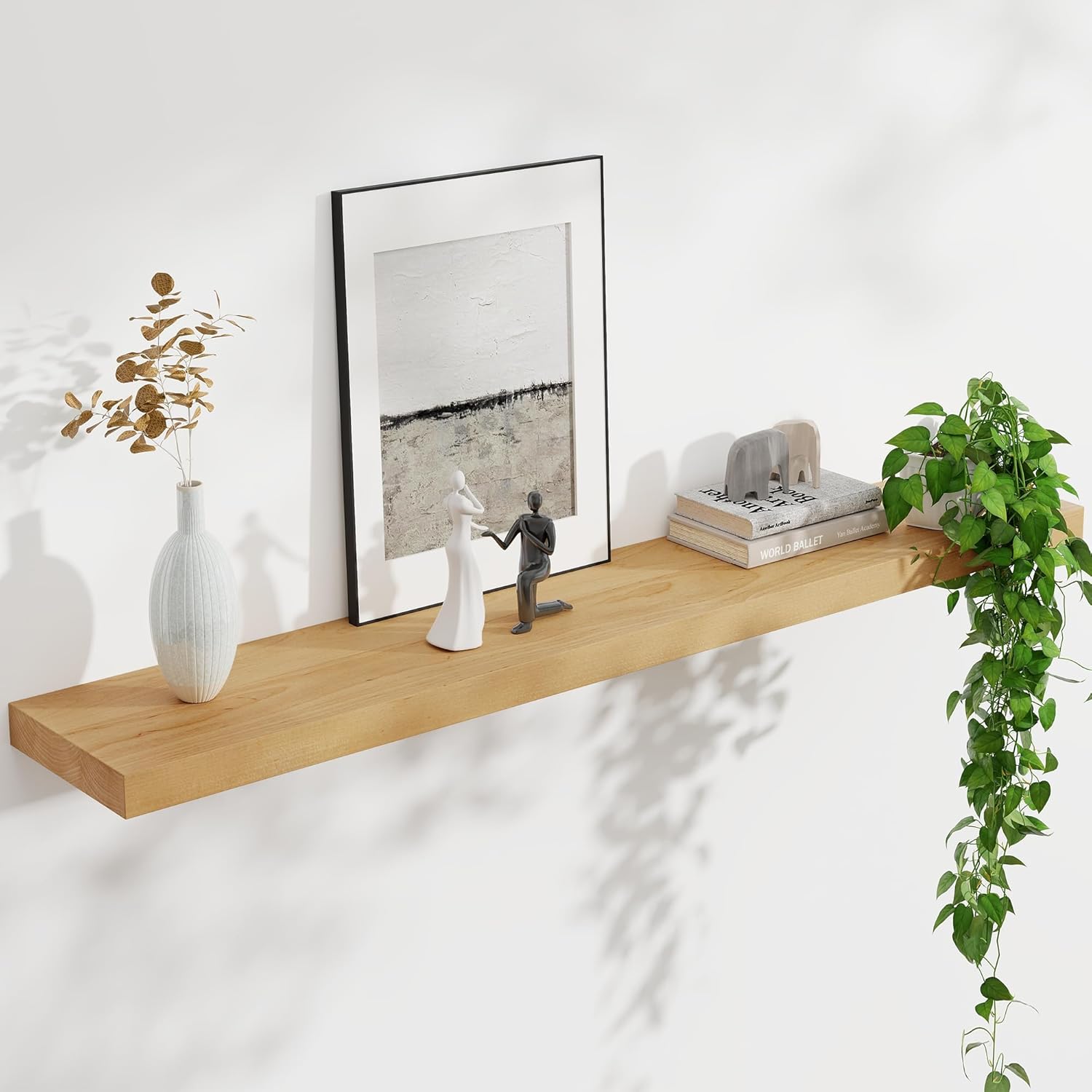 Floating Shelves for Wall, USA-Sourced Brich Wood 48 Inch Long Wall Shelves, Natural Wooden Mounted