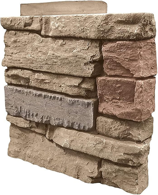 GenStone Faux Stacked Stone Right Corner Panel 12.5" x 11.25" in Desert Sunrise Color for Do It