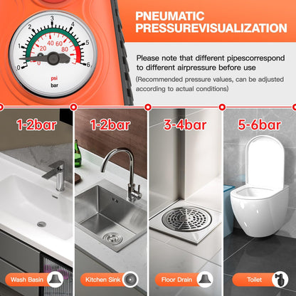 Toilet Plunger, Drain Clog Remover, High-Pressure Air Drain Blaster with Real-Time Barometer