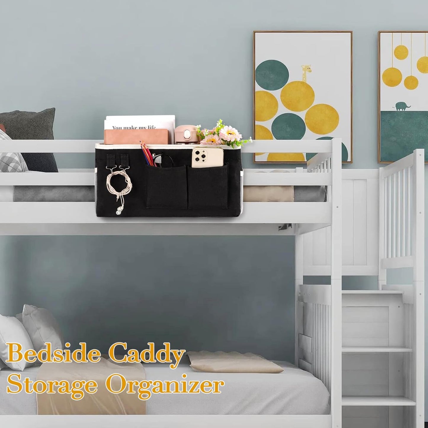 Bedside Storage Caddy/Bedside Hanging Storage Bag for Headboards Bunk Beds Dorm Rooms Book Phone