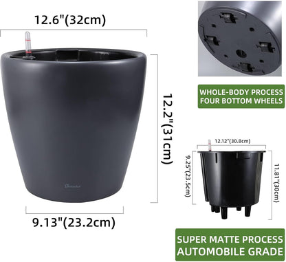 Dexceder 13x12 Self Watering Planter with Wheels Indoor Outdoor, Inner Pot Design, Thickened Large