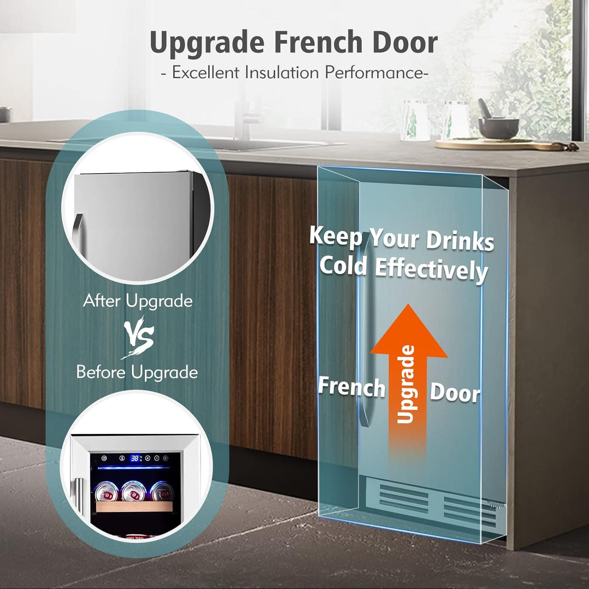 15 Inch Outdoor Beverage Refrigerator Cooler,Stainless Steel 127 Cans Beverage Fridge with French